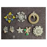 Vintage Unsigned Silver Gold Tone Rhinestones Broo