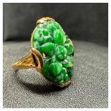 Soret 14k Gold Jade Carved Flower Ring