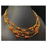 Multi-Strand Amber Bead Wire Necklace