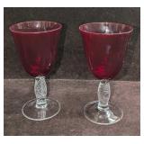 2 Vintage Ruby Red Twisted Stem Water Goblets