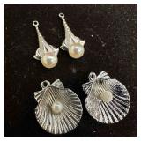 Faux Pearl Sterling Silver Pendant Set Shells D89