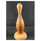 Vintage Hand Carved Wooden Bowling Pin With Stand
