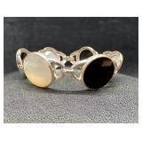 Sterling Mother of Pearl & Black Enamel Bracelet