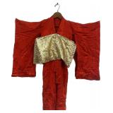 Japanese Silk Childs Red & Gold Kimono