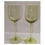 2 Vintage 8" Green Glass Wine Glasses B