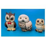3 Vintage Owl Ornament And Figurines