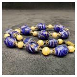 Venetian Murano Glass Lamp Work Blue White Bead Pe