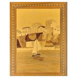 Inlaid Wood Picture Marquetry Inlay Boat Art T9