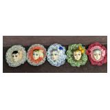 5 Harlequin And Lace Brooch Pins