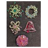 5 Unmarked Vintage Rhinestone AB Crystal Brooch Pi