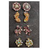 Vintage Rhinestone AB Crystal Gold Tone Clip On Ea