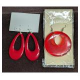 2 Set Of Red Plastic And Lucite Red Earrings