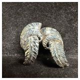 Sterling Silver Double Leaf Feather Style Earrings