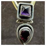 Amethyst and Garnet Stone Sterling Silver Hinged D