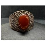 Sterling Red Agate Adjustable Cuff Bracelet