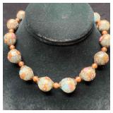 Venetian Murano Lamp Work Glass Blue Bead Fiorato