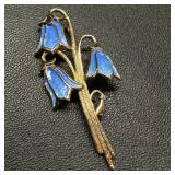 9k Gold Enamel Blue Flowers Pendant