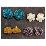 Vintage Unmarked Bead And Faux Pearl Pierced And C