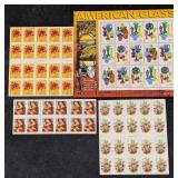 4 Sheets Of US Postal Stamps Art And Flowers