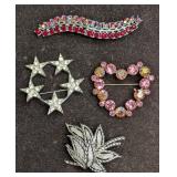 Vintage Trifari And Unmarked Silver Tone AB Crysta