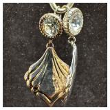 Crystal Glass Setting Sterling Silver Ornate Shell