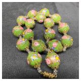 Venetian Murano Lamp Work Glass Green Bead Fiorato