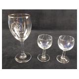 Two Cordial Apertif Wine Glasses And 1 Stem Glass