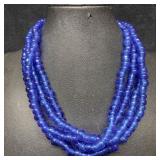 Clear Dark Blue Crystal Glass Round Beaded Large L