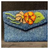 Blue Flower Orange Floral Handmade Seed Beaded Cha