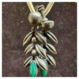 Malachite Green Stone Sterling Leaf Drop Screw Bac