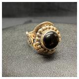 Sterling Onyx Round Cabochon Ring