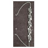 Vintage Silver Tone Rhinestone Roses Bracelet