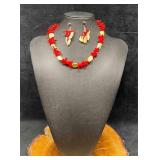 Red Coral Like Necklace & Earring Set
