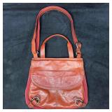 Fossil Red Orange Leather Canvas Purse Handbag