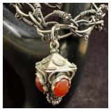 Silver 800 Carnelian Single Charm Bracelet Oval Do