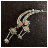 3D Design Lantern Red Coral 800 Silver Brooch Pin