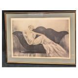 Framed Louis Icart Print Art Deco Woman Sofa JB