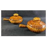 Two Vintage Ceramic Crock Pot Bowls With Tops