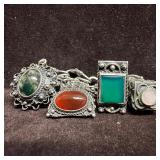 Moss Agate Multi Stone 800 Silver Ornate Charm Bra