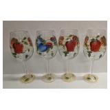 4 Hand Painted Wine Glasses With Fruit Designs B