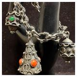 Silver 800 Triple Charm Oval Double Link Chain Bra