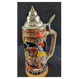 Vintage Ceramic Stein With Lid Castle With Knight