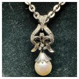 18K Gold Necklace Pearl Cubic Zirconia Accent Pend