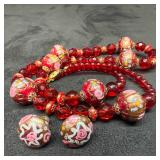 Venetian Murano Lamp Work Glass Red Fiorato Bead R