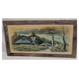 Framed Original Acrylic On Canvas Farm