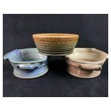 Vintage Artisan Signed Glazed Stoneware Bowls Lot