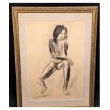 Framed Pierre H Matisse Nude Original Charcoal On