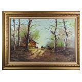 JB Original Framed Oil On Canvas Cabin With Dead T