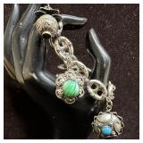 Malachite Turquoise Moonstone Charm 800 Silver Orn