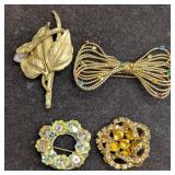 Vintage Unmarked Amber Rhinestone AB Crystals Broo